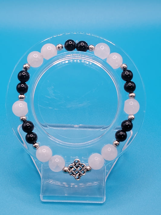 Black Obsidian and White Jade Crystal Bracelet