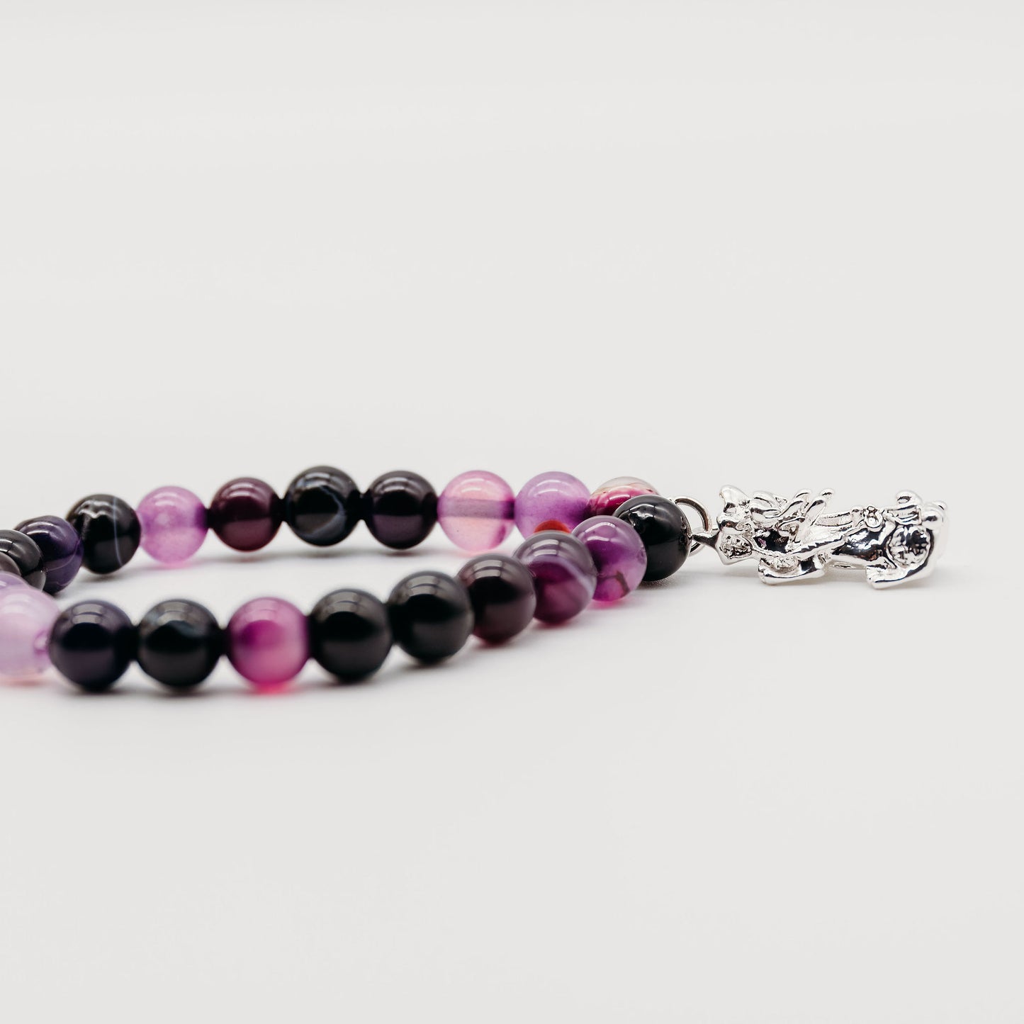 Black Obsidian and Amethyst Bracelet with Pixiu pendant